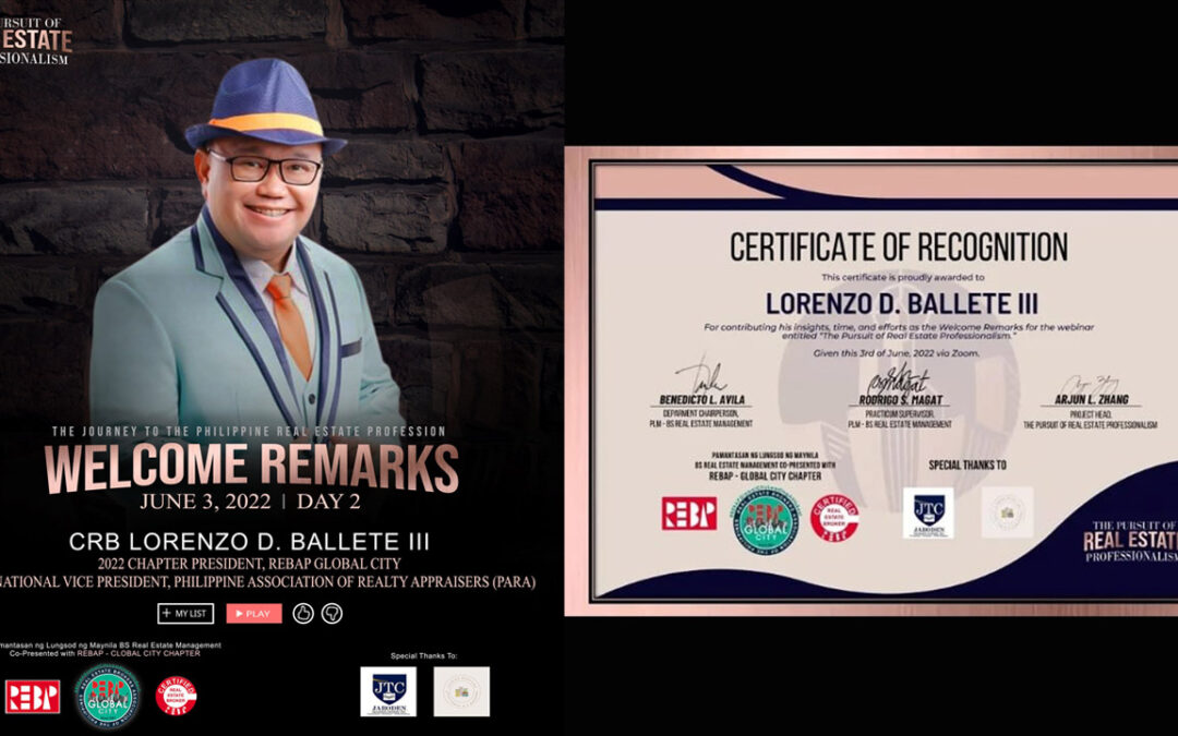 “The Pursuit of Real Estate Professionalism!” Webinar Series of Pamantasan ng Lungsod ng Maynila (PLM) BS REM Students Co-Presented by REBAP Global City Chapter